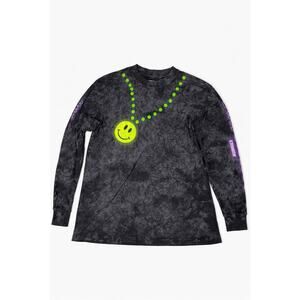 Insomniac Electric Mile Smiley Face Black Tie-Dye Men's Long Sleeve T-Shirt Sz S